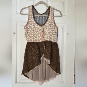 BKE Girls Cream Lace Top with Brown High-Low Skirt